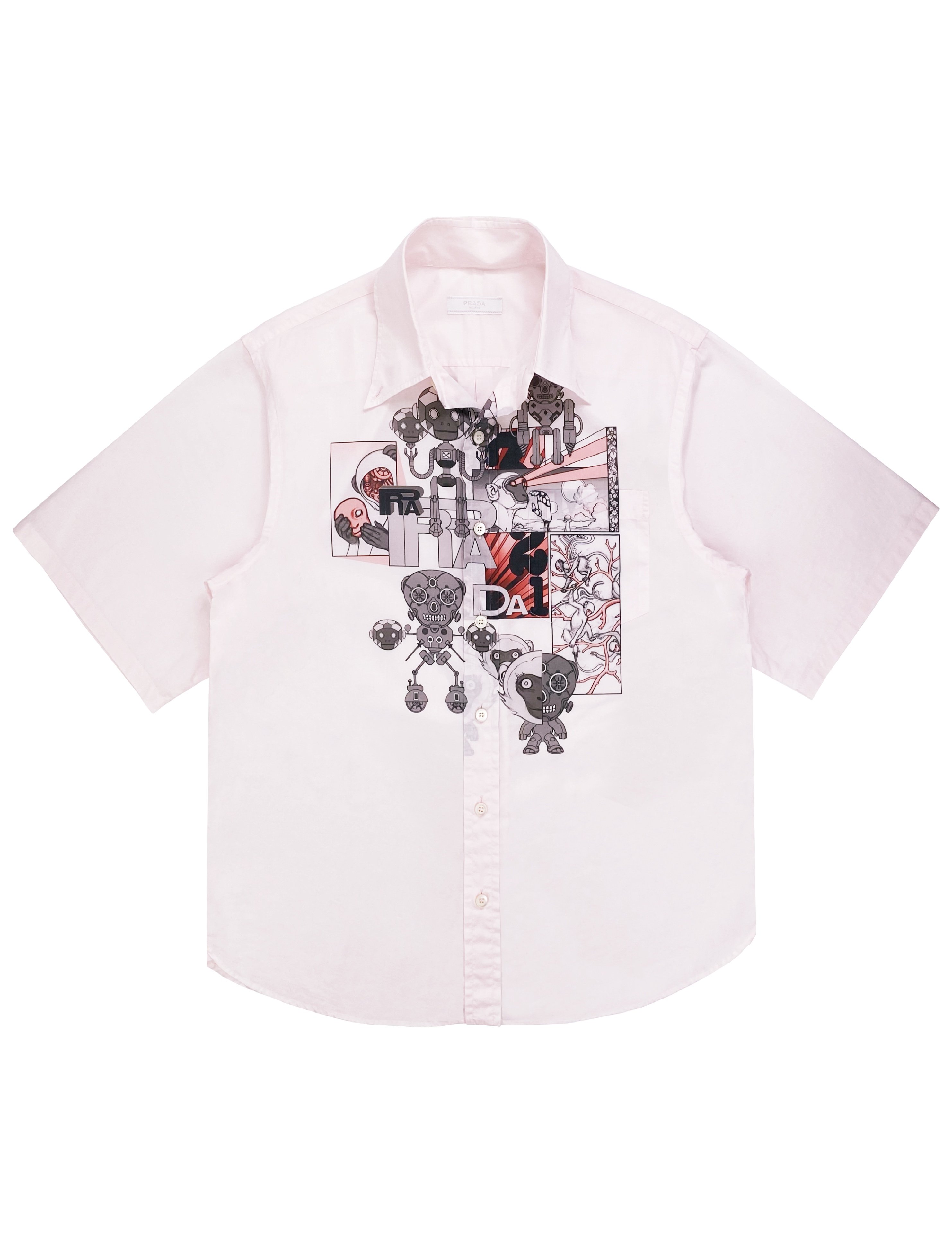 SS18 Prada James Jean Laser Monkey Graphic Camp-collar Shirt
