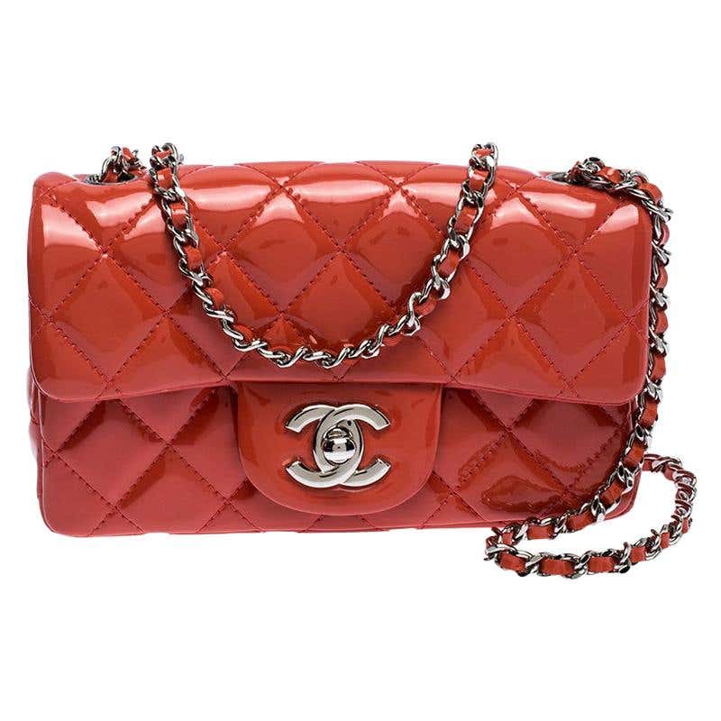 Chanel Patent Calfskin Quilted Mini Rectangular Flap Red