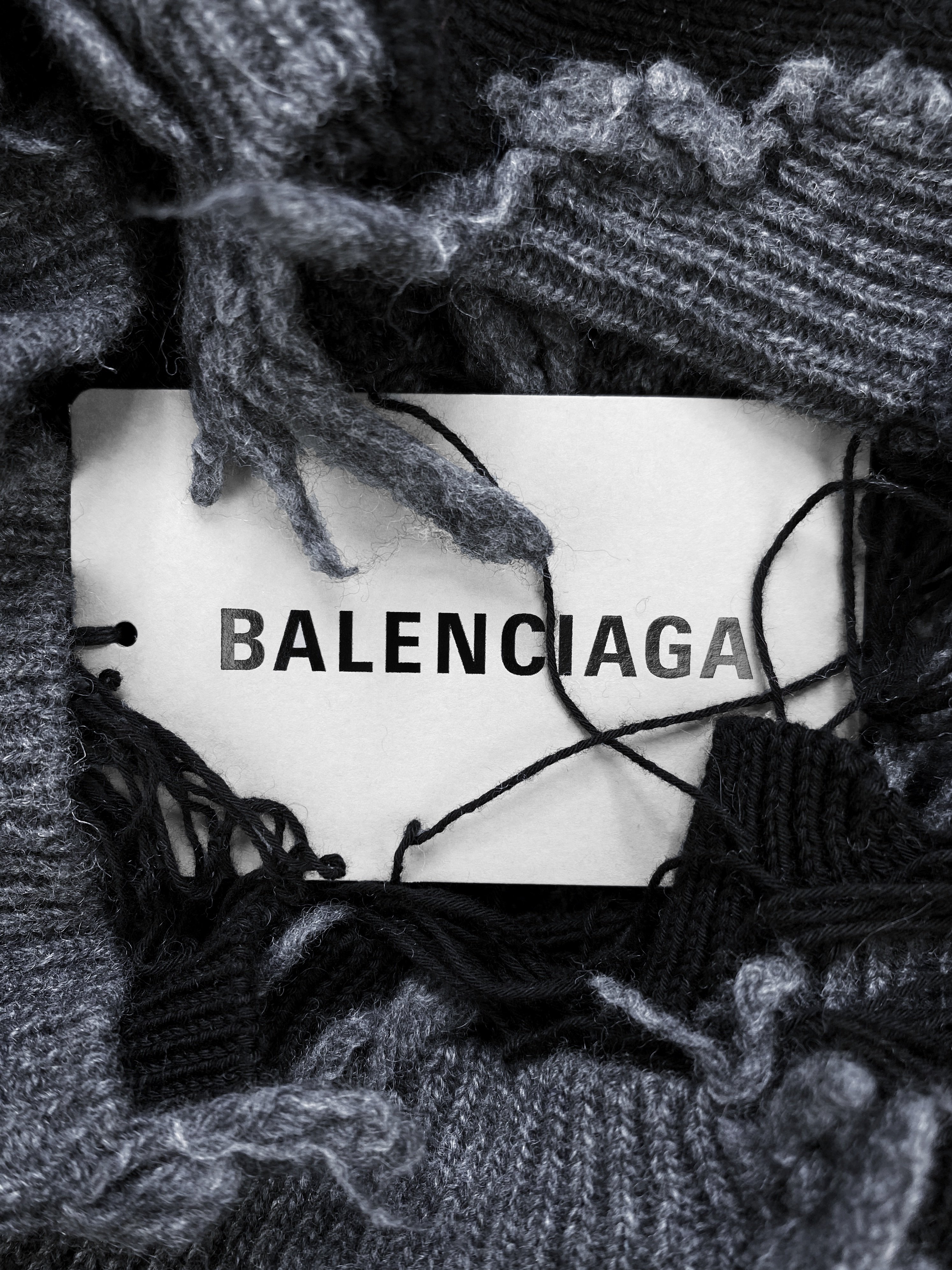 AW21 Balenciaga Fair Isle Destroyed Knitted UN Logo Sweater