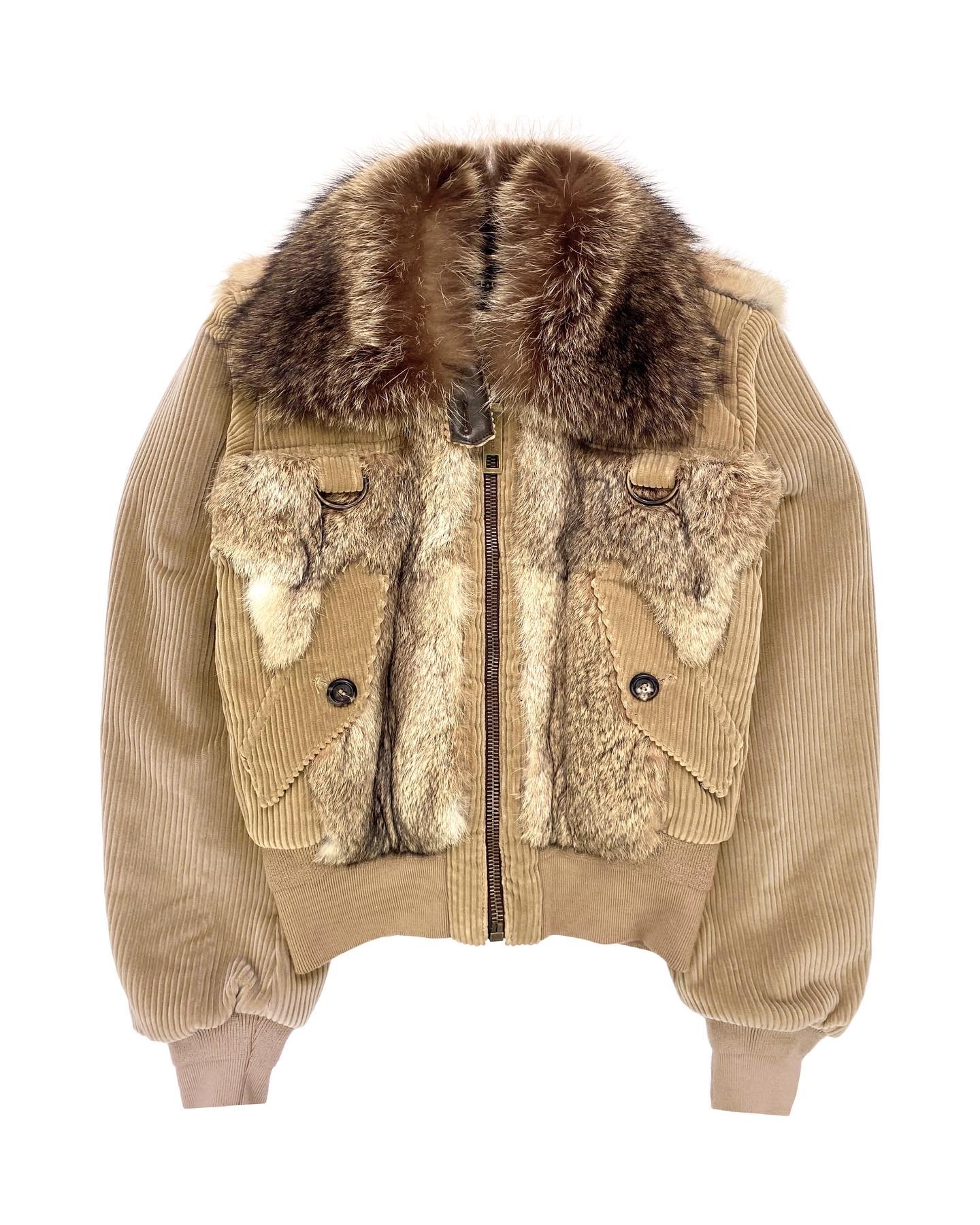 AW03 Dolce & Gabbana Cargo Pocket Rabbit Fur Hunting Jacket 